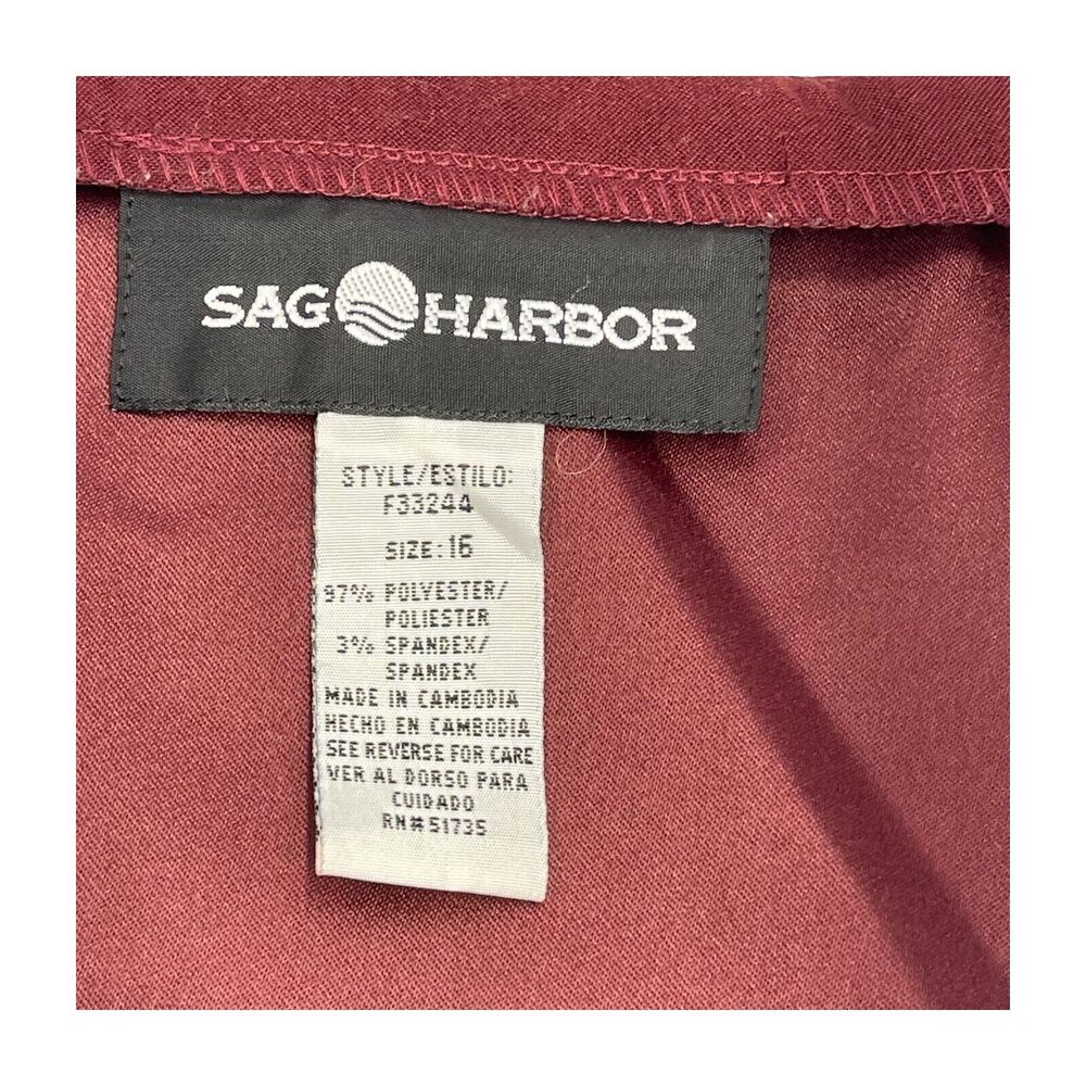 Sag Harbor 2-Piece Skirt Suit Women's 16 Maroon Stretch Collared Elastic Waist - Picture 10 of 12